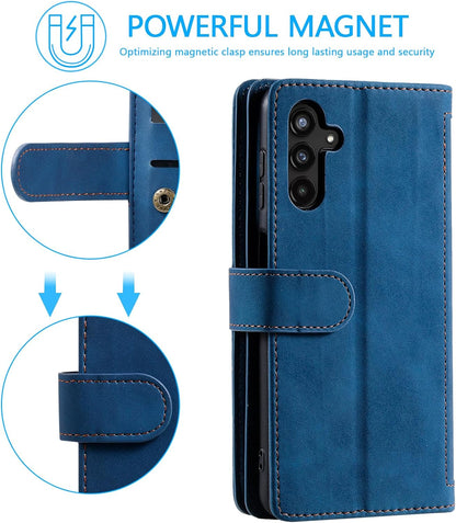 UEEBAI Wallet Case for Samsung Galaxy A15 – Retro PU Leather Flip Cover with 9 Card Slots, Zipper Pocket, Magnetic Closure, Kickstand & Wrist Strap, Shockproof Protective Case