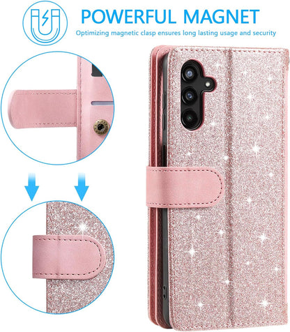 UEEBAI Wallet Case for Samsung Galaxy A15 – Retro PU Leather Flip Cover with 9 Card Slots, Zipper Pocket, Magnetic Closure, Kickstand & Wrist Strap, Shockproof Protective Case