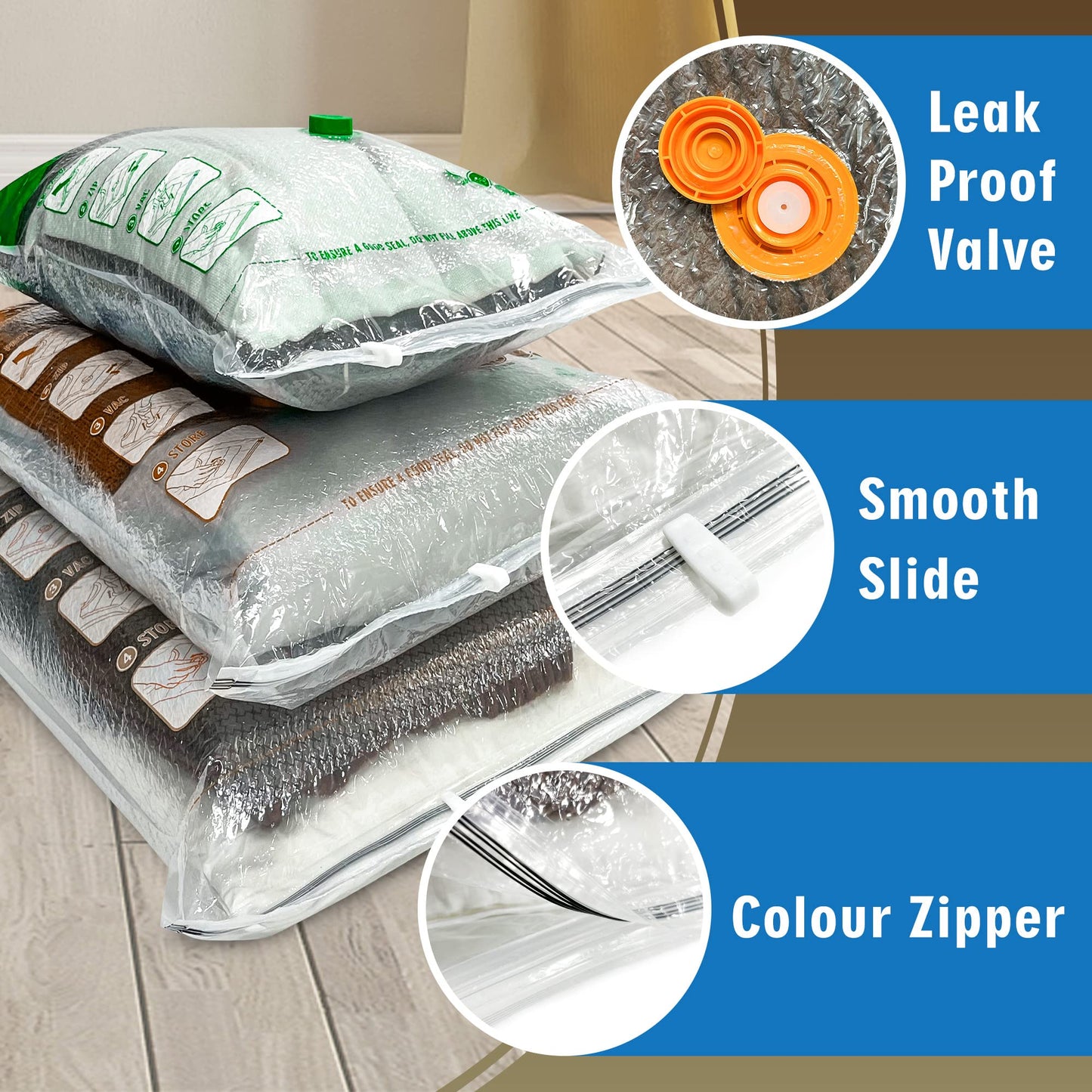 Storage Master Space Saver Bags for Travel and Home Reusable Vacuum Storage Bags Save 80% More Storage Space Work with Vacuum Cleaner (9 Combo, No Pump Included)