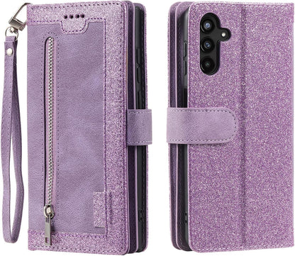UEEBAI Wallet Case for Samsung Galaxy A15 – Retro PU Leather Flip Cover with 9 Card Slots, Zipper Pocket, Magnetic Closure, Kickstand & Wrist Strap, Shockproof Protective Case