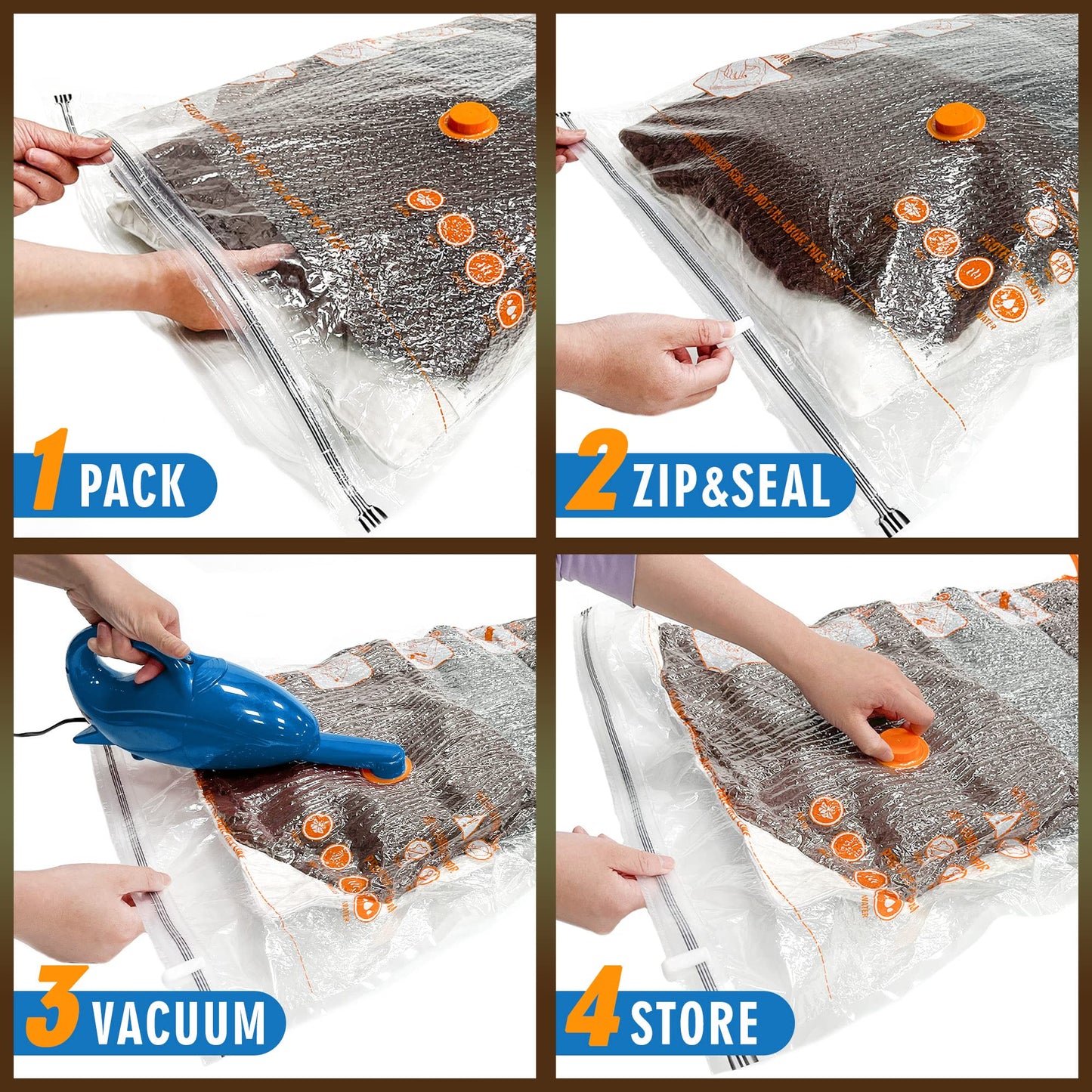 Storage Master Space Saver Bags for Travel and Home Reusable Vacuum Storage Bags Save 80% More Storage Space Work with Vacuum Cleaner (9 Combo, No Pump Included)