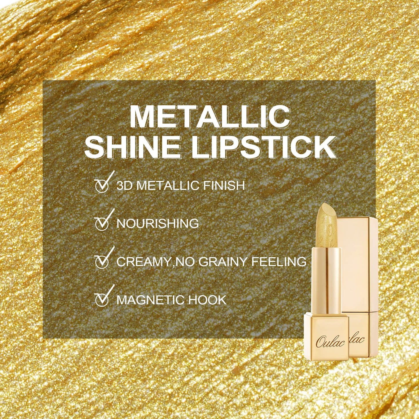 OULAC Metallic Shine Glitter Lipstick, Nude High Impact Lipcolor, Lightweight Soft and Ultra Hydrating, Long Lasting, Vegan & Cruelty-Free, Full-Coverage Lip Color 4.3 g/0.15 Sahara Gold(10)