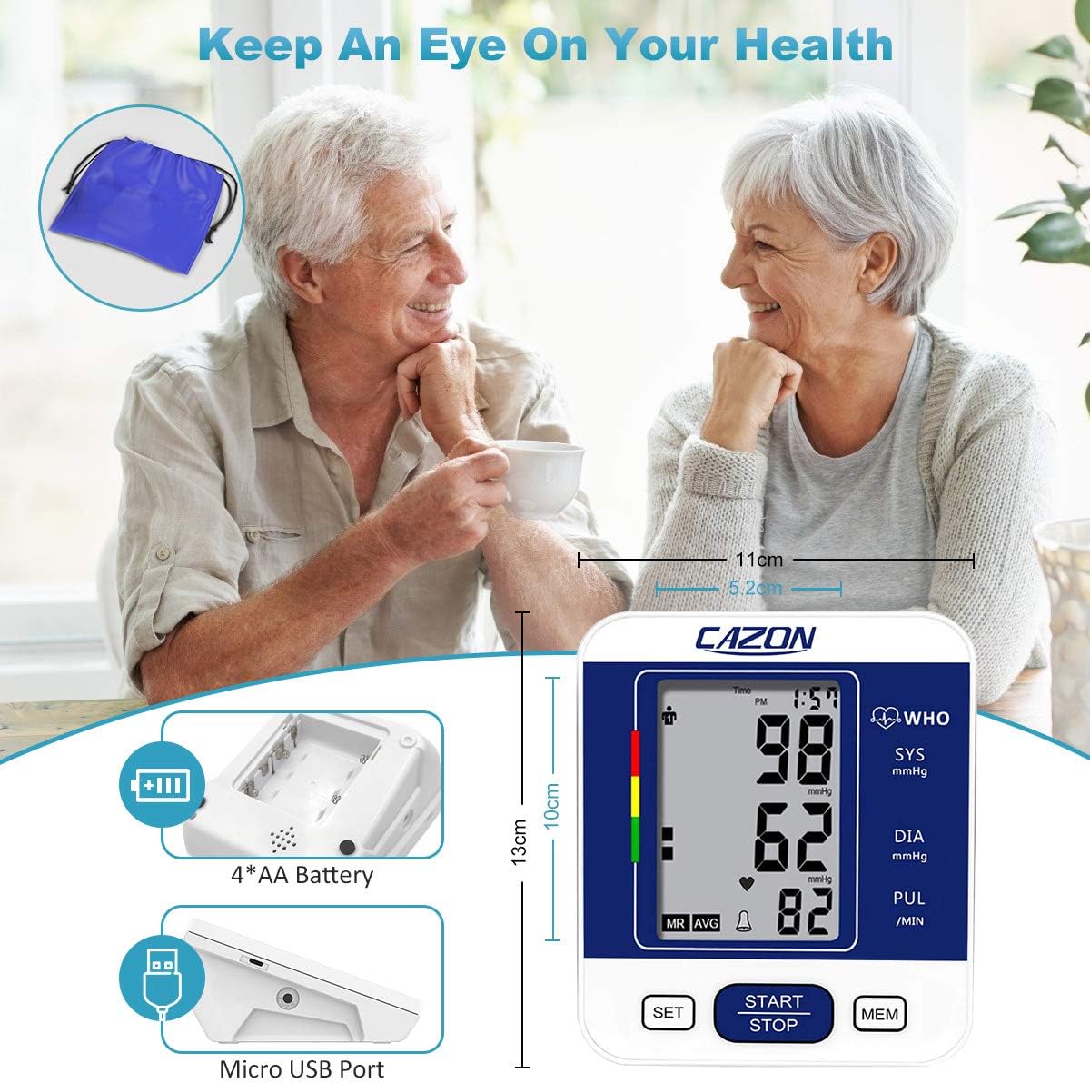 Digital Blood Pressure Machines CAZON BSX516 for Home Use Upper Arm Heart Rate