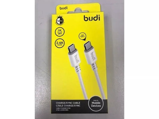 Budi USB Type -C 1M/3FT White Mobile Phone 2.4A Fast Charger Cable
