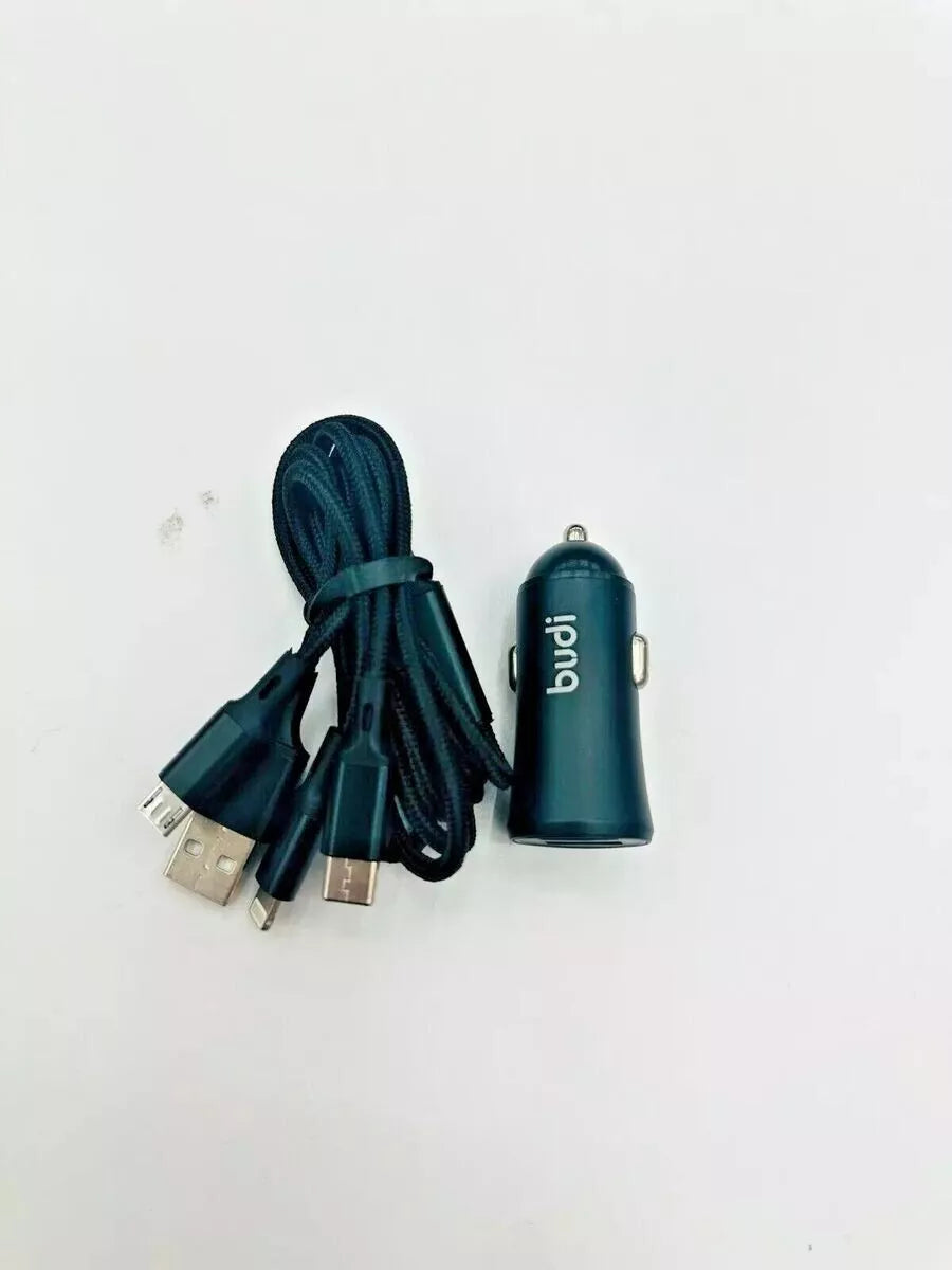 Car Charger + Cable 12 WATT, 2 USB Ports with 3 in 1 Cable 2.4 AMP For Mobile