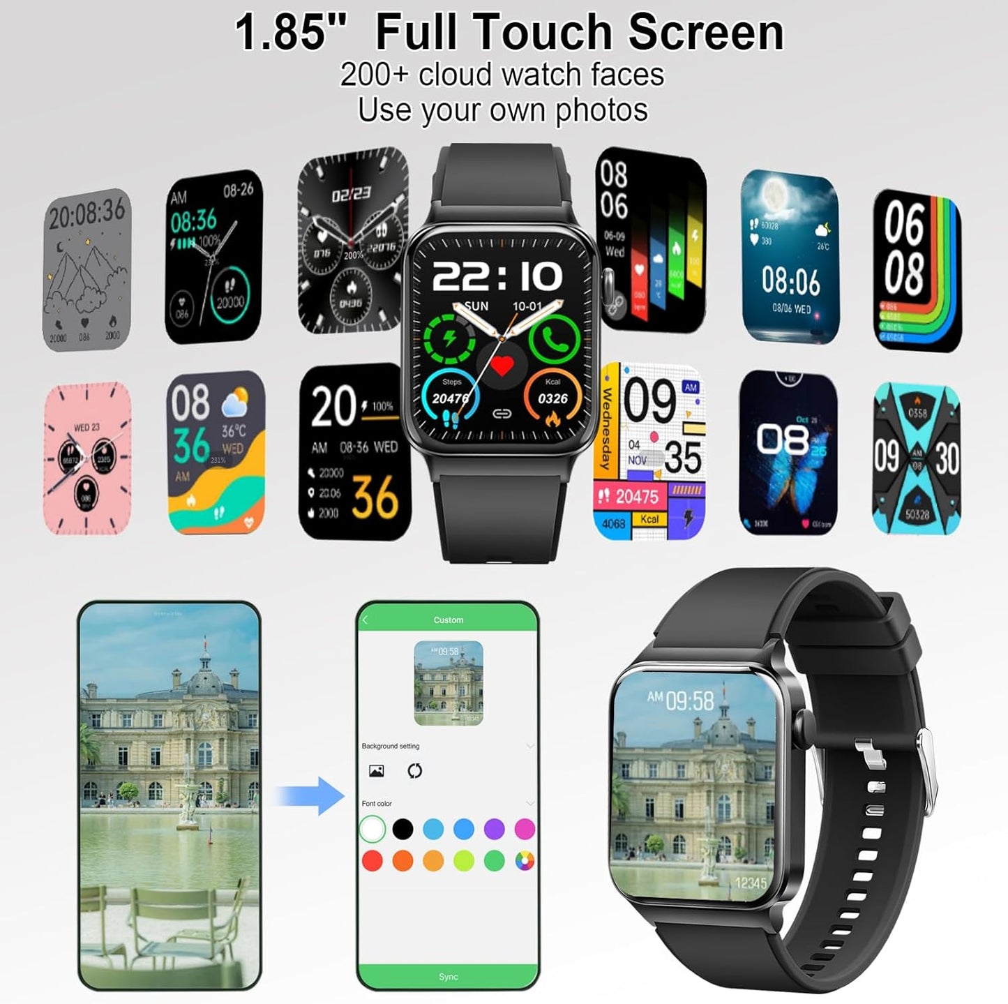 Smart Watch for Men Women Answer/Make Calls, 1.85" Touch Screen 110+ Sport Modes