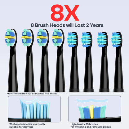 Electric Toothbrush, Rechargeable Power Toothbrush with 8 Brush Heads, Sonic Toothbrushes 