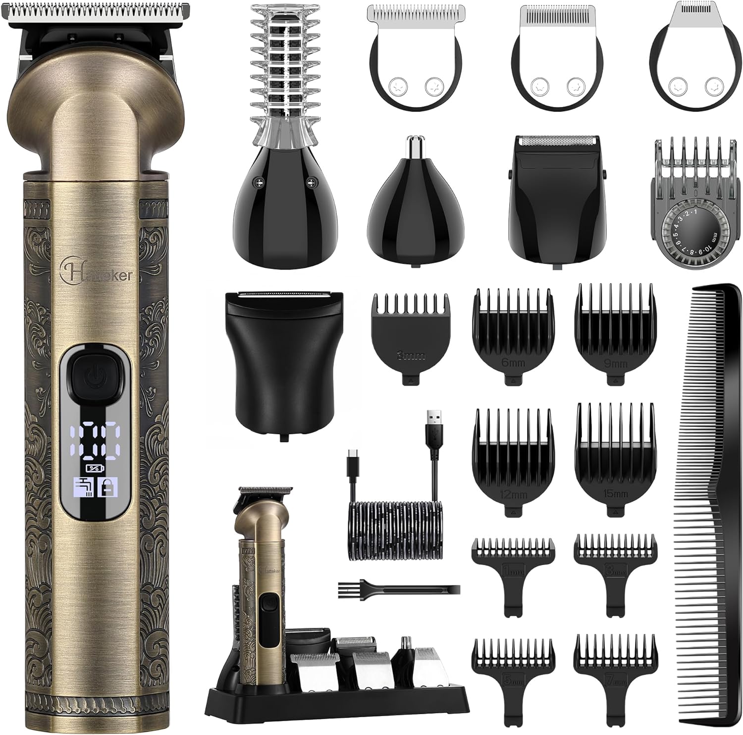 Hatteker Beard Trimmer Kit Professional Hair Clipper Zero Gapped