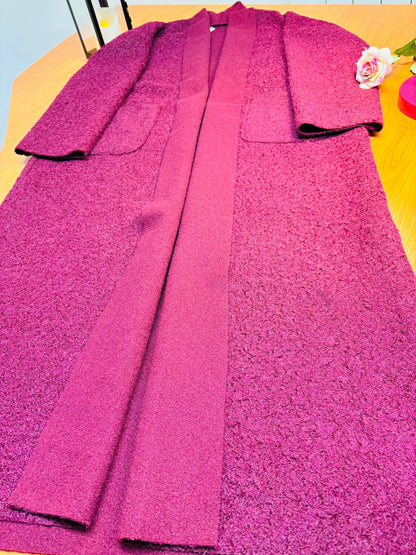 Premium Long Wool-Textured Raspberry Maroon Koti for Women | Elegant Winter Layer