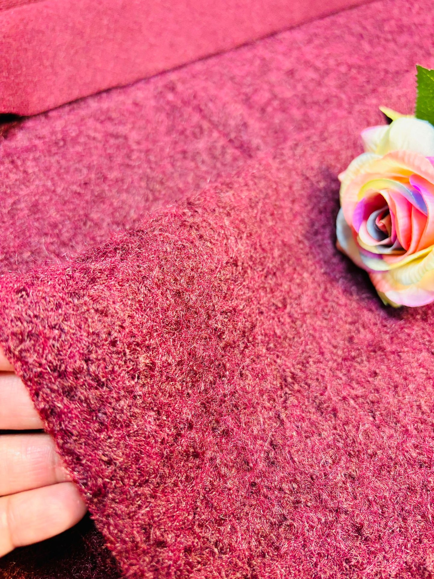 Premium Long Wool-Textured Raspberry Maroon Koti for Women | Elegant Winter Layer