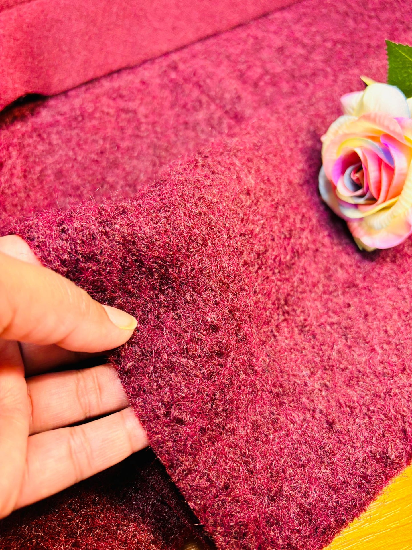 Premium Long Wool-Textured Raspberry Maroon Koti for Women | Elegant Winter Layer