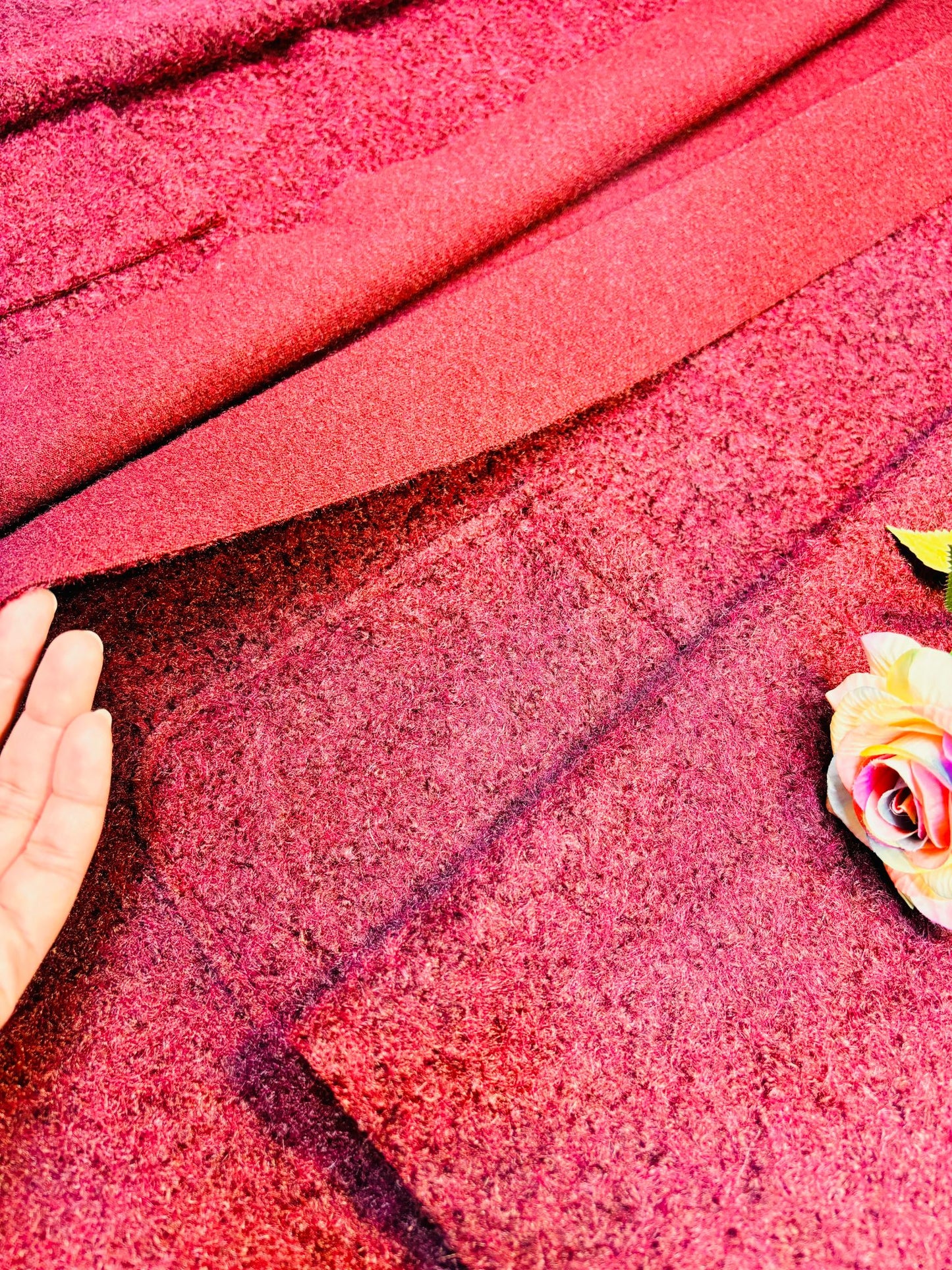 Premium Long Wool-Textured Raspberry Maroon Koti for Women | Elegant Winter Layer