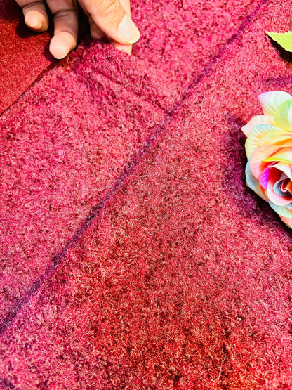 Premium Long Wool-Textured Raspberry Maroon Koti for Women | Elegant Winter Layer