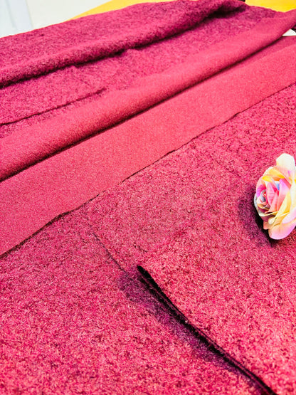 Premium Long Wool-Textured Raspberry Maroon Koti for Women | Elegant Winter Layer