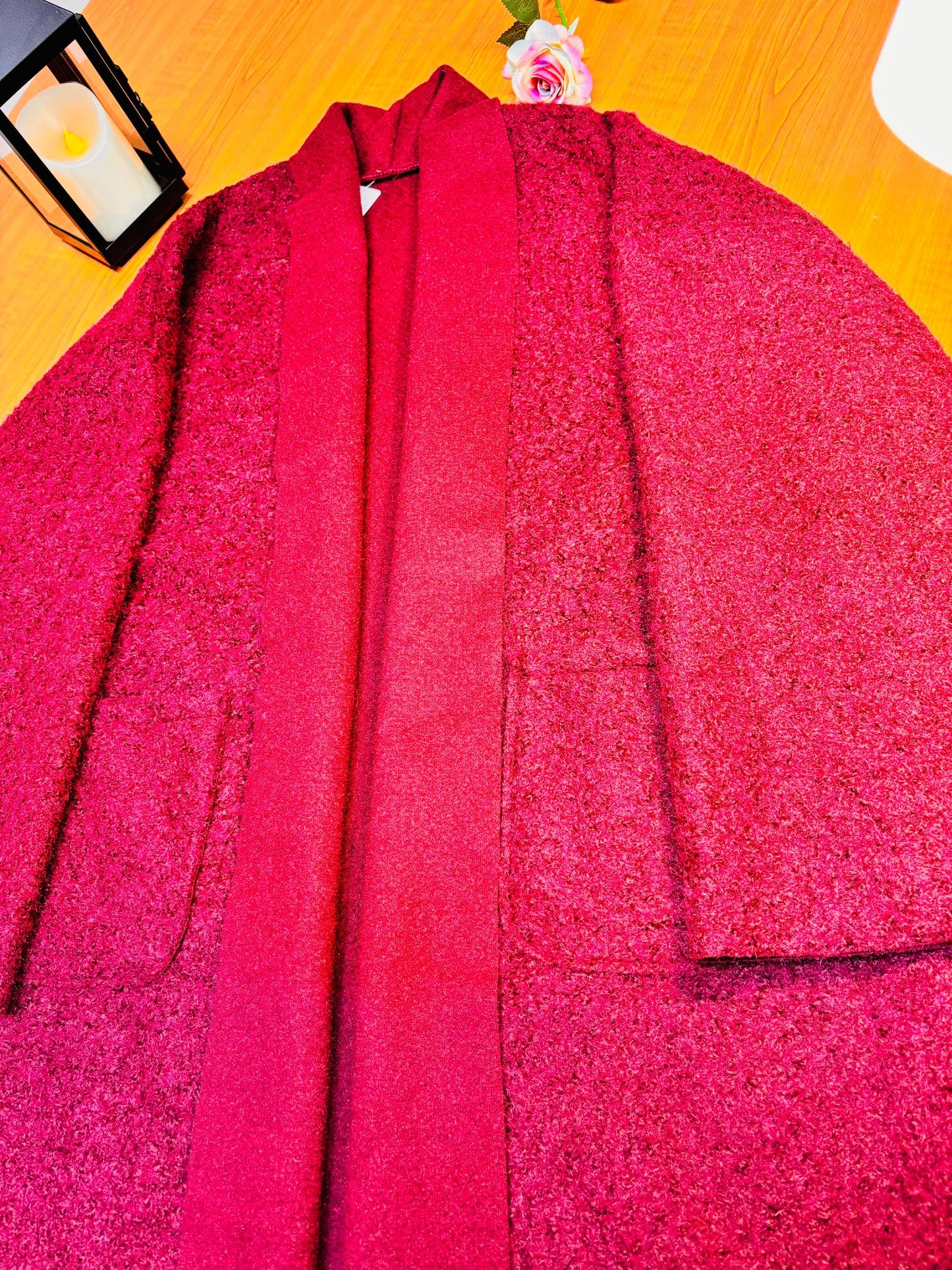 Premium Long Wool-Textured Raspberry Maroon Koti for Women | Elegant Winter Layer