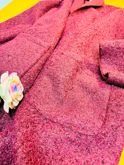 Premium Long Wool-Textured Raspberry Maroon Koti for Women | Elegant Winter Layer