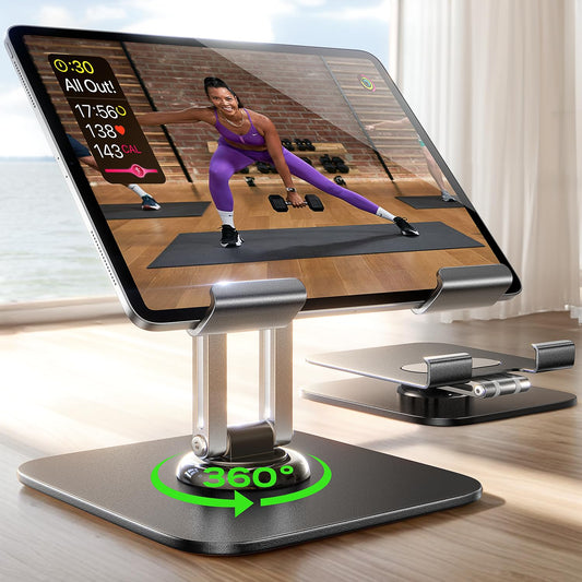 LISEN Fits iPad Stand Holder 360° Adjustable Tablet Foldable Fits iPad Stand for Desk Rotating Portable Monitor for 2024 iPad Accessories Tablets/PS/Switch