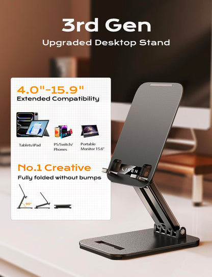 LISEN Fits iPad Stand Holder Adjustable Tablet Stand for Desk Portable Monitor Home Office Must Haves iPad Holder Accessories for Portable Monitor/PS/Switch 4.7"-15.6"