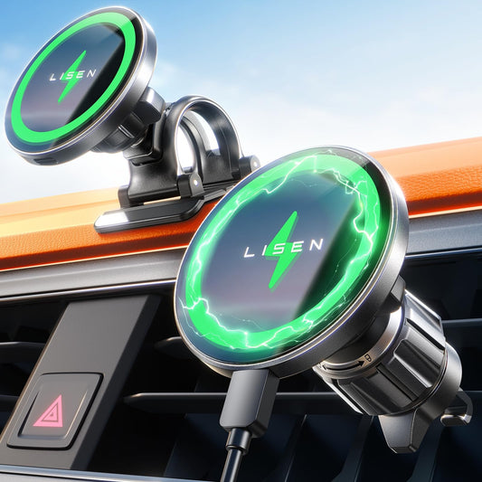 LISEN for Magsafe Car Mount Charger 15W Fastest Charging Speed Car Phone Holder Wireless iPhone Car Charger Magsafe Phone Holder Fits iPhone
