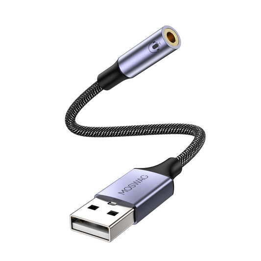 MOSWAG USB to 3.5mm Jack Audio Adapter,External Sound Card USB-with 3.5mm Aux Stereo Converter Compatible with Headset,PC,Laptop,Linux,Desktops