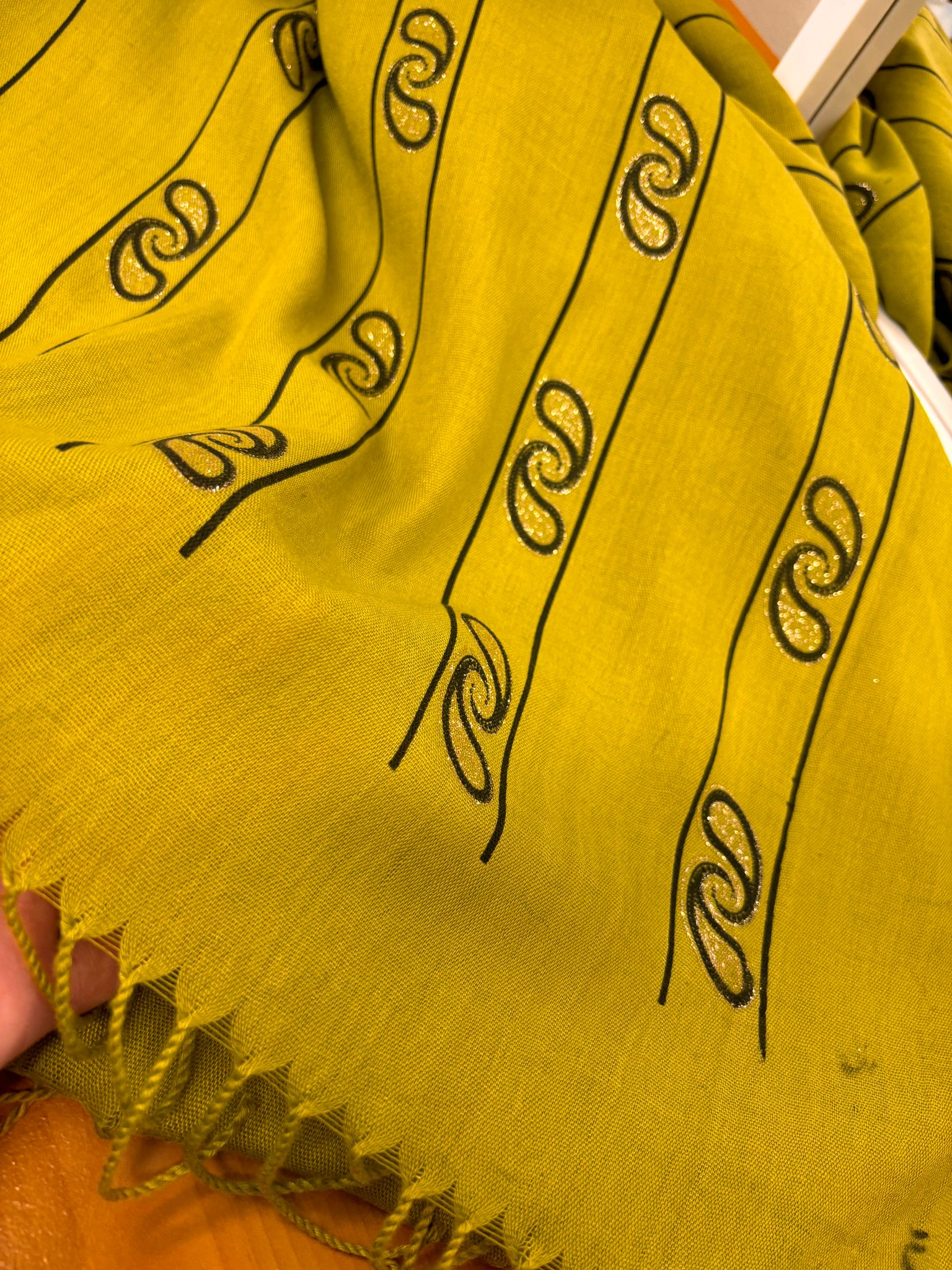 Mastered Yellow Mixed Cotton Hijab with Golden Print | New Fresh, Elegant 1 PC