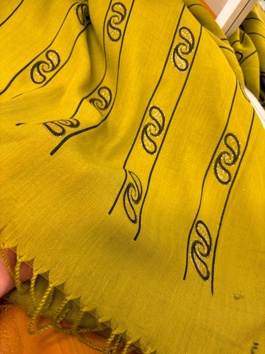 Mastered Yellow Mixed Cotton Hijab with Golden Print | New Fresh, Elegant 1 PC