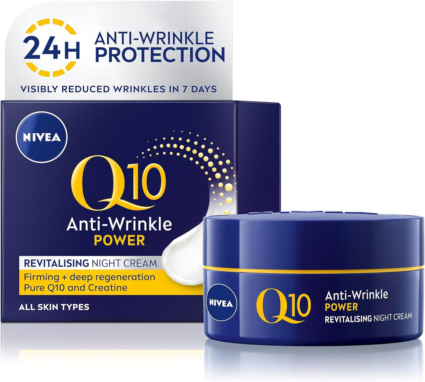 NIVEA Q10 Anti-Wrinkle Power Revitalising Night Cream (50ml), Anti-Wrinkle Face Cream with Skin Identical Q10 and Creatine, Regenerative Night Cream