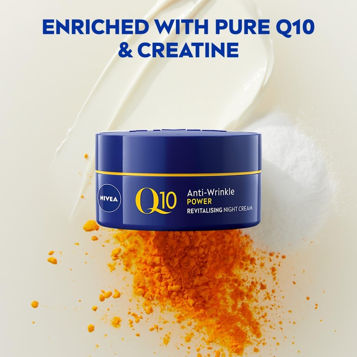 NIVEA Q10 Anti-Wrinkle Power Revitalising Night Cream (50ml), Anti-Wrinkle Face Cream with Skin Identical Q10 and Creatine, Regenerative Night Cream