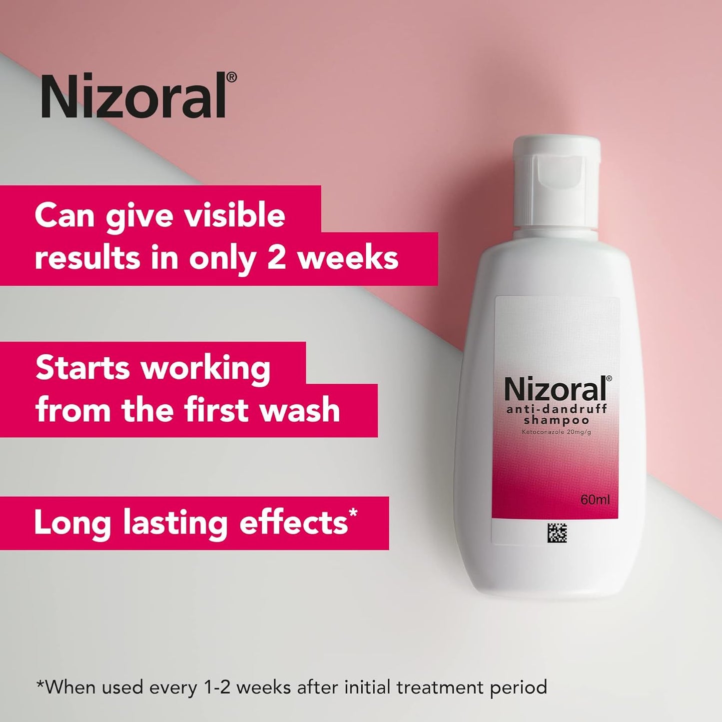 Nizoral Anti-dandruff Shampoo, 60ml - Treats and Prevents Dandruff, Soothes Itchy Scalp, Contains Ketoconazole