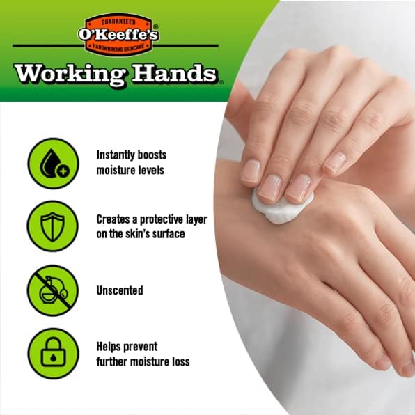 O'Keeffe's Working Hands, 80ml Tube - Hand Cream for Extremely Dry, Cracked Hands | Instantly Boosts Moisture Levels, Creates a Protective Layer &amp; Prevents Moisture Loss.