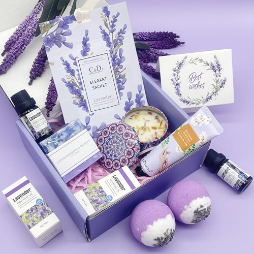 Pamper Gifts for Women, Unique Best Friend Gifts for Her, Lavender Self Care Get Well Soon Gifts Set for Mum Sister Wife, Spa Bath Set Bath Bombs Candle Present Set, Birthday Mothers Day Gift Box