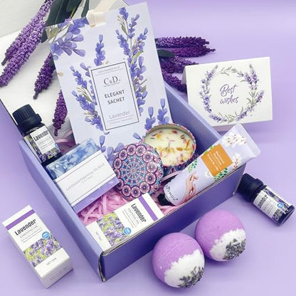 Pamper Gifts for Women, Unique Best Friend Gifts for Her, Lavender Self Care Get Well Soon Gifts Set for Mum Sister Wife, Spa Bath Set Bath Bombs Candle Present Set, Birthday Mothers Day Gift Box