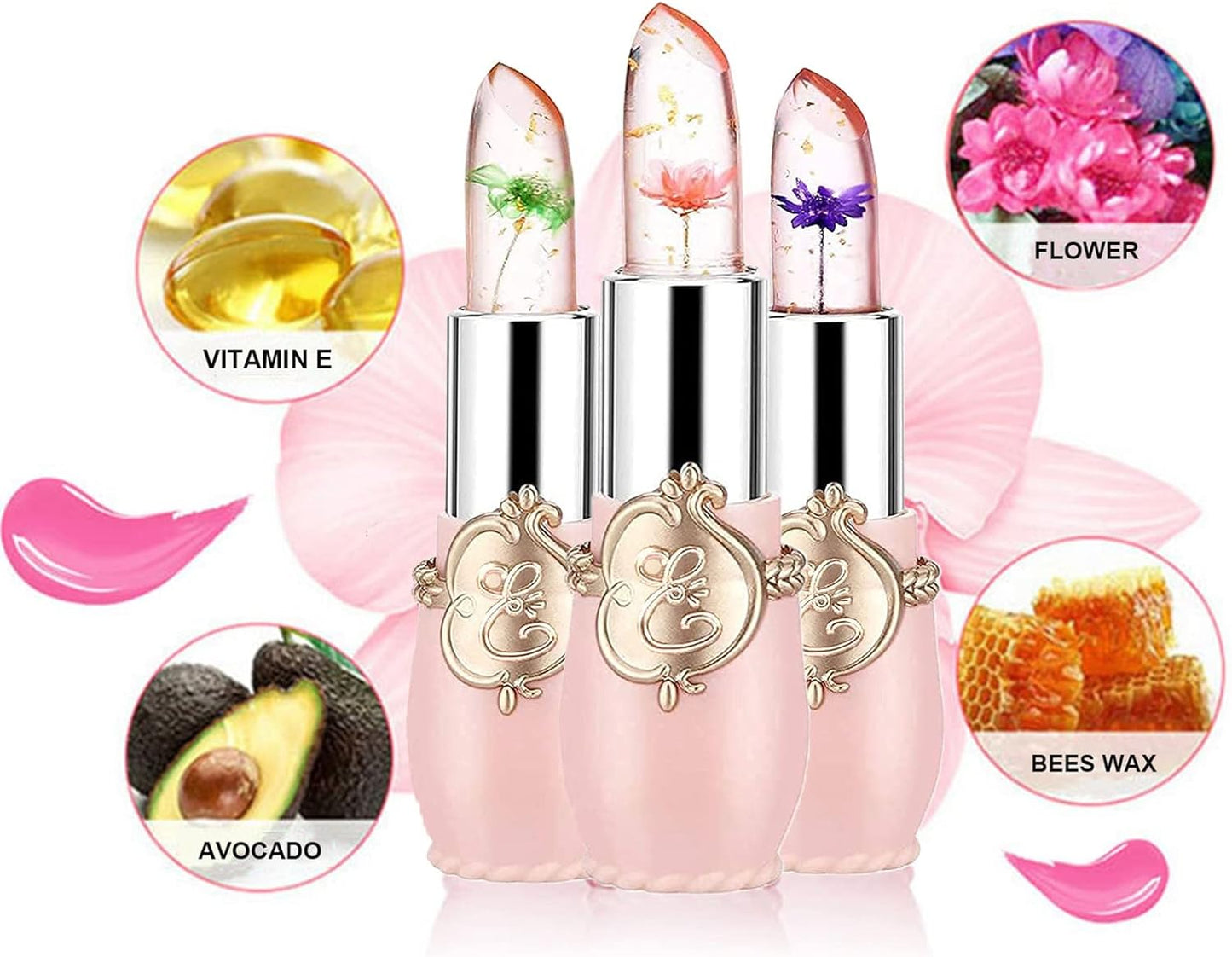 Petansy 6 Pack Crystal Jelly Flower Lipstick Lip Balm Long Lasting Moisturizer Lip Gloss Magic Color Change Lip Stick Set (B)