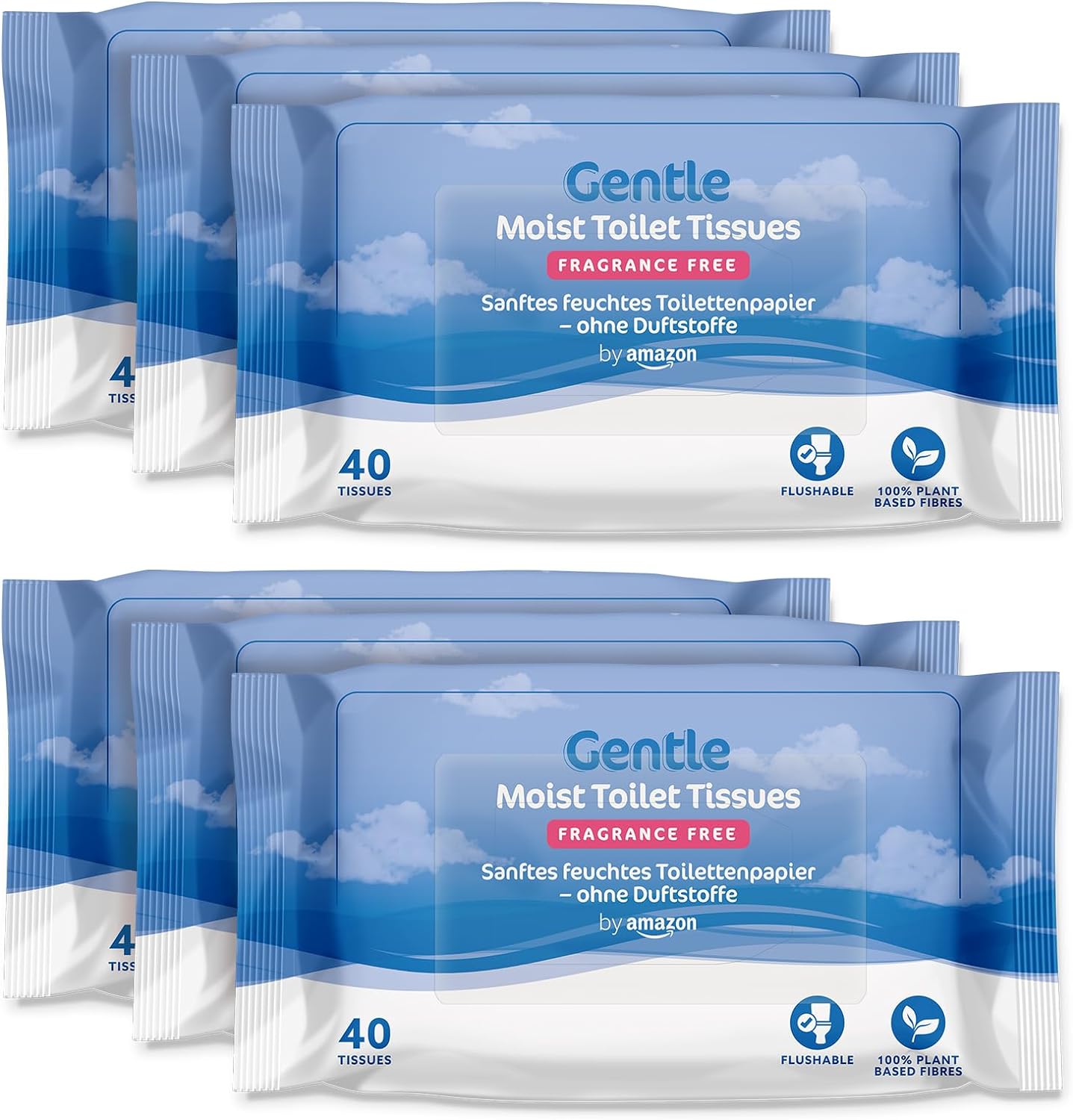 Amazon Brand - Presto! Gentle Moist Toilet Tissues, Unscented, Fine to Flush, 240 Count (6 Packs of 40)