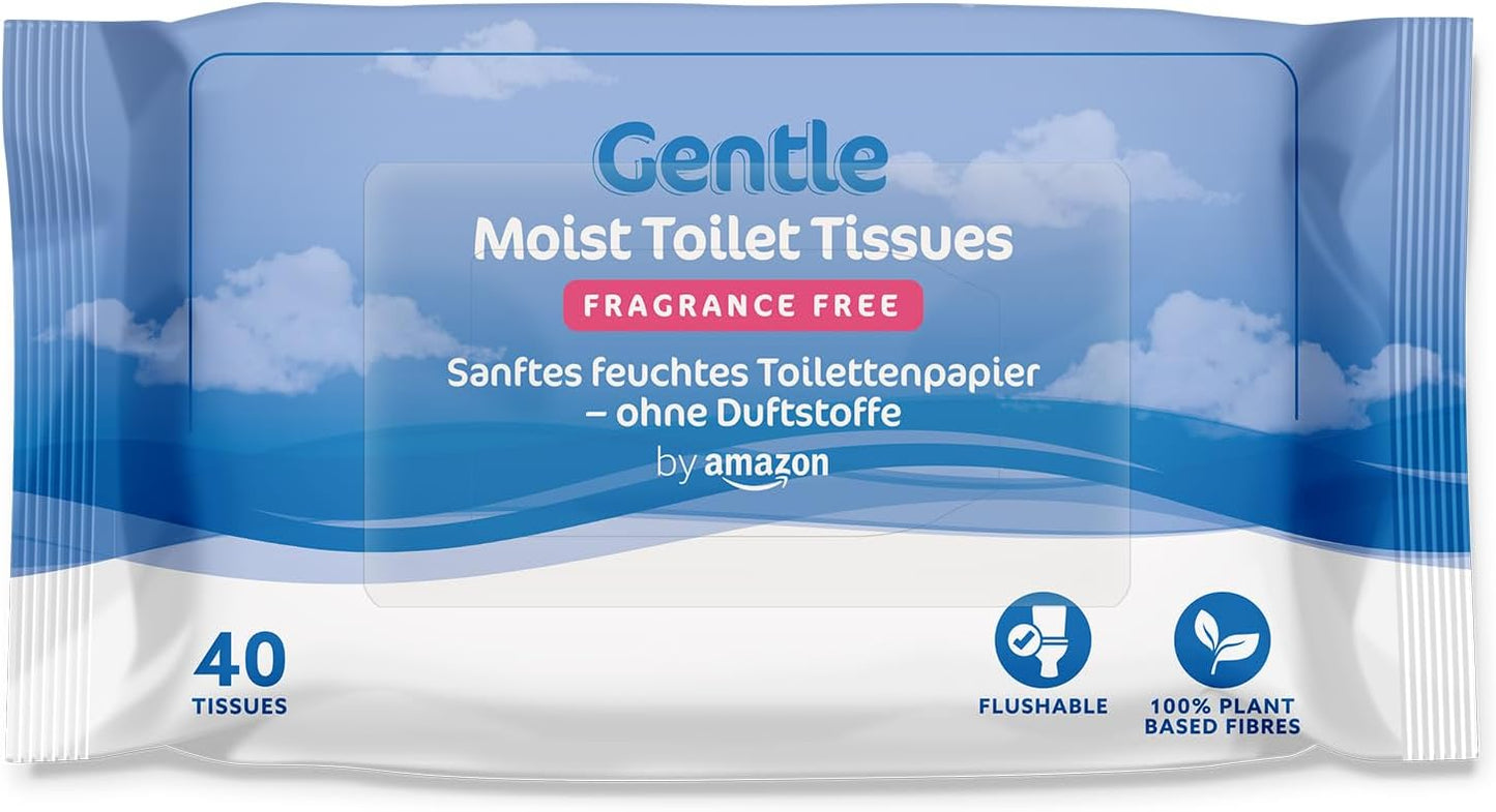 Amazon Brand - Presto! Gentle Moist Toilet Tissues, Unscented, Fine to Flush, 240 Count (6 Packs of 40)