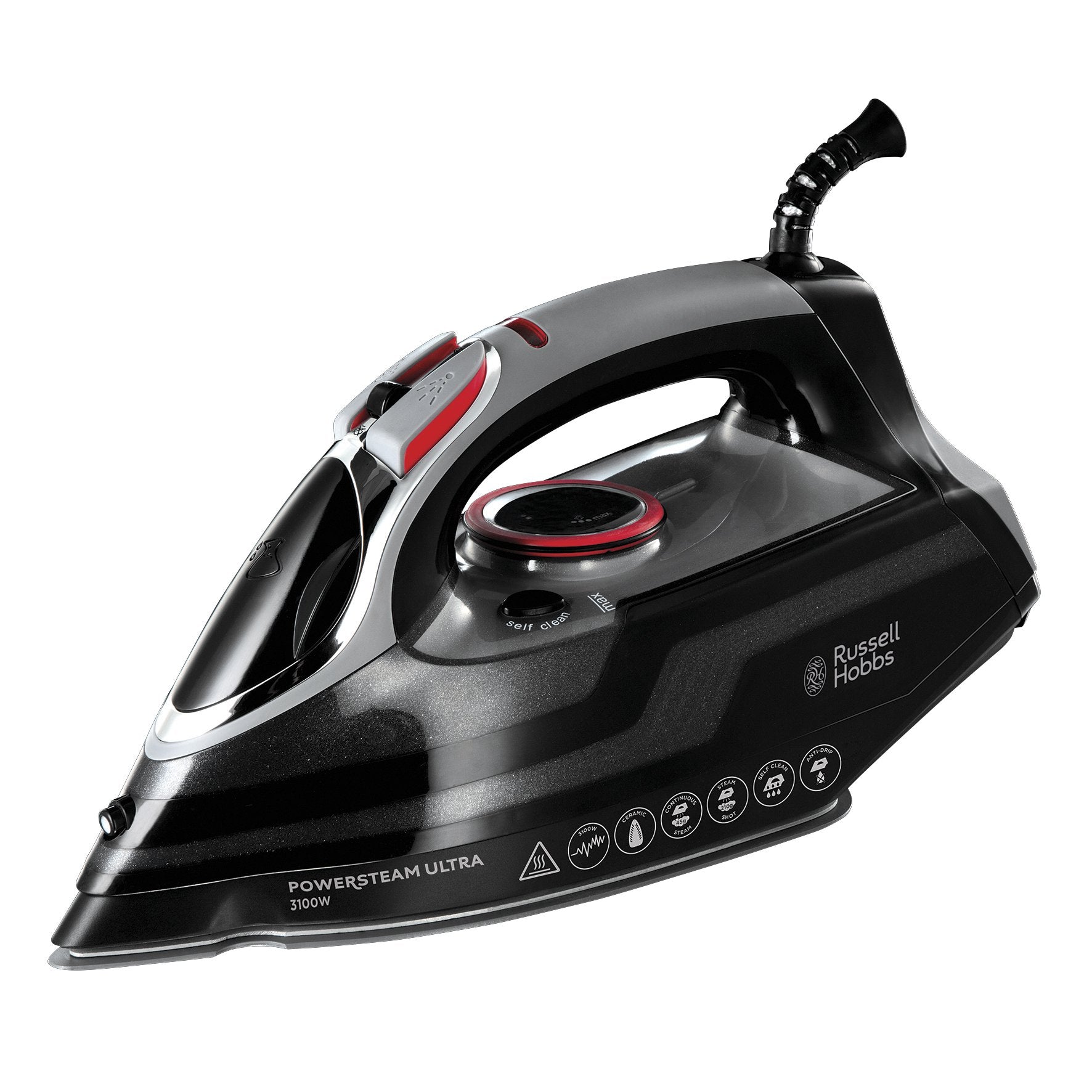 Russell Hobbs Power Steam Ultra Iron, Ceramic Non-stick soleplate, 210gm Steam Shot, 70gm Continuous steam, 350ml Water Tank, Self-clean, Anti-calc & Anti-drip function