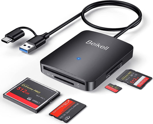 Beikell Card Reader 4 in 1 Dual Connector USB C & USB 3.0 , 4 Cards Simultaneously Memory Card Adapter for SD/SDHC/SDXC/Micro SD/Micro SDXC/MS Duo, Compatible with Windows, OS