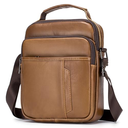 SPAHER Men Leather Handbags Shoulder Bags Messenger Business Crossbody Satchel Sling Waterproof Travel Bag Daily Man Gift with Adjustable Shoulder Strap