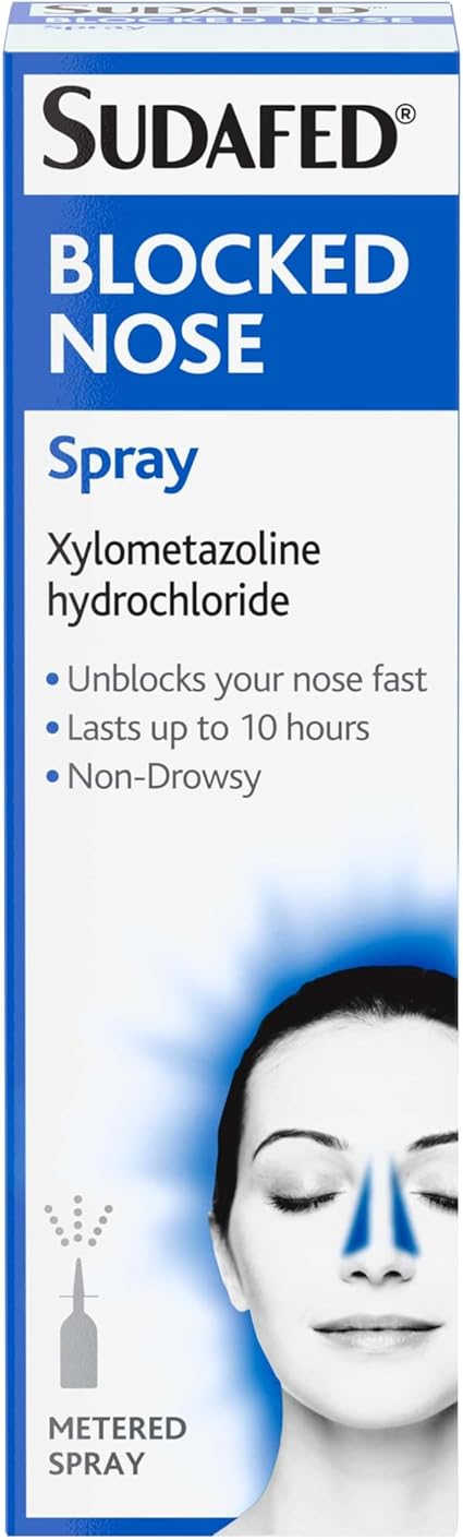 Sudafed Blocked Nose Spray, Relief from Congestion Caused by Head Cold and Allergies, Sinusitis, Helps Clear The Nasal Passage, Lasts Up to 10 Hours and Gets to Work in 2 Minutes, 15 Ml