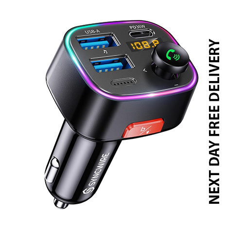 SYNCWIRE Bluetooth 5.3 FM Transmitter for Car, 48W Max Dual USB Bluetooth Car Adapter, Wireless Radio Receiver, Hands-Free Calling, Music Player Support 64G Drive with Light Switch Car Charger, Black
