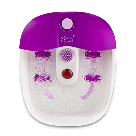 Sensio Spa Foot Massager Pedicure Bath Nine accessories Pamper Your Feet with Heat Bubbles and Massaging Tools All In One Home Salon Therapeutic Massage Pedicure White Purple