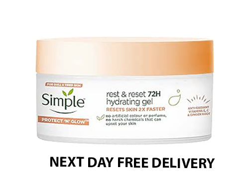 Simple Protect 'N' Glow Rest and Reset 72h Hydrating Gel cruelty-free, vegan moisturiser to enhance glowing skin 50 ml