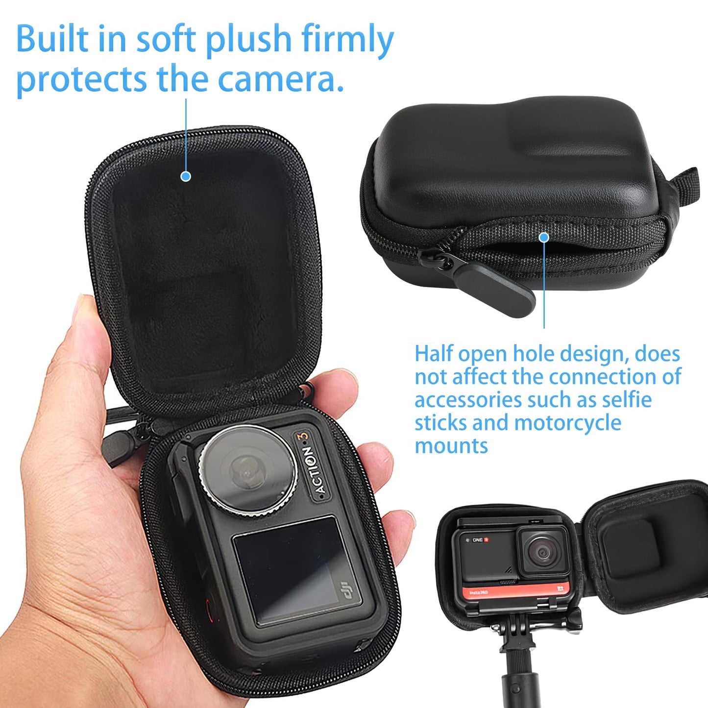 TalNite Black Mini Carrying Case for Gopro Hero,Hard Shell Travel Storage Case,Waterproof Bag Case for DJI Osmo Action,Akaso,Campark,YI Action Camera and More