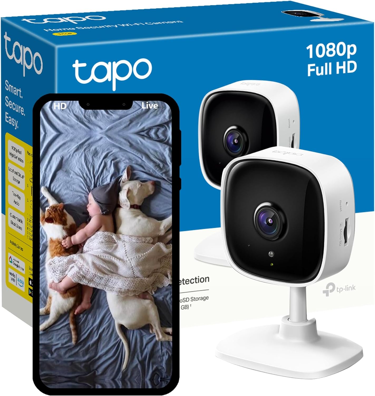 Tapo Mini Smart Security Camera, Indoor CCTV, Works with Alexa&Google Home, No Hub Required, 2-Way Audio, Night Vision, SD Storage, Device Sharing