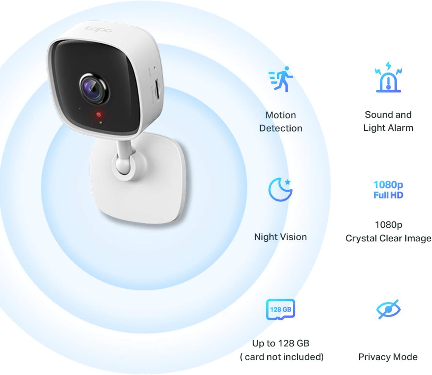 Tapo Mini Smart Security Camera, Indoor CCTV, Works with Alexa&Google Home, No Hub Required, 2-Way Audio, Night Vision, SD Storage, Device Sharing