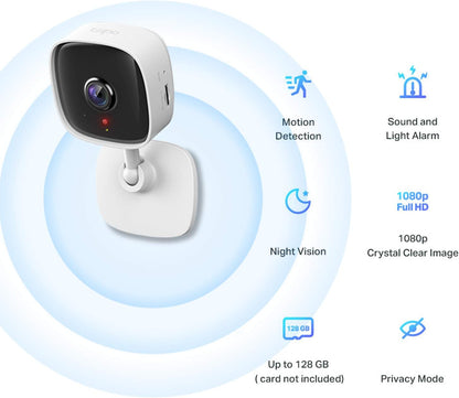 Tapo Mini Smart Security Camera, Indoor CCTV, Works with Alexa&Google Home, No Hub Required, 2-Way Audio, Night Vision, SD Storage, Device Sharing