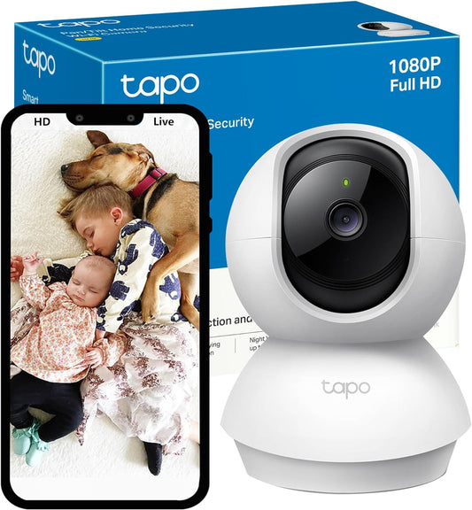 Tapo Pan/Tilt Smart Security Camera, Baby Monitor, Indoor CCTV, 360° Rotational Views, Works with Alexa&Google Home,2-Way Audio, Night Vision, SD Storage, Device Sharing
