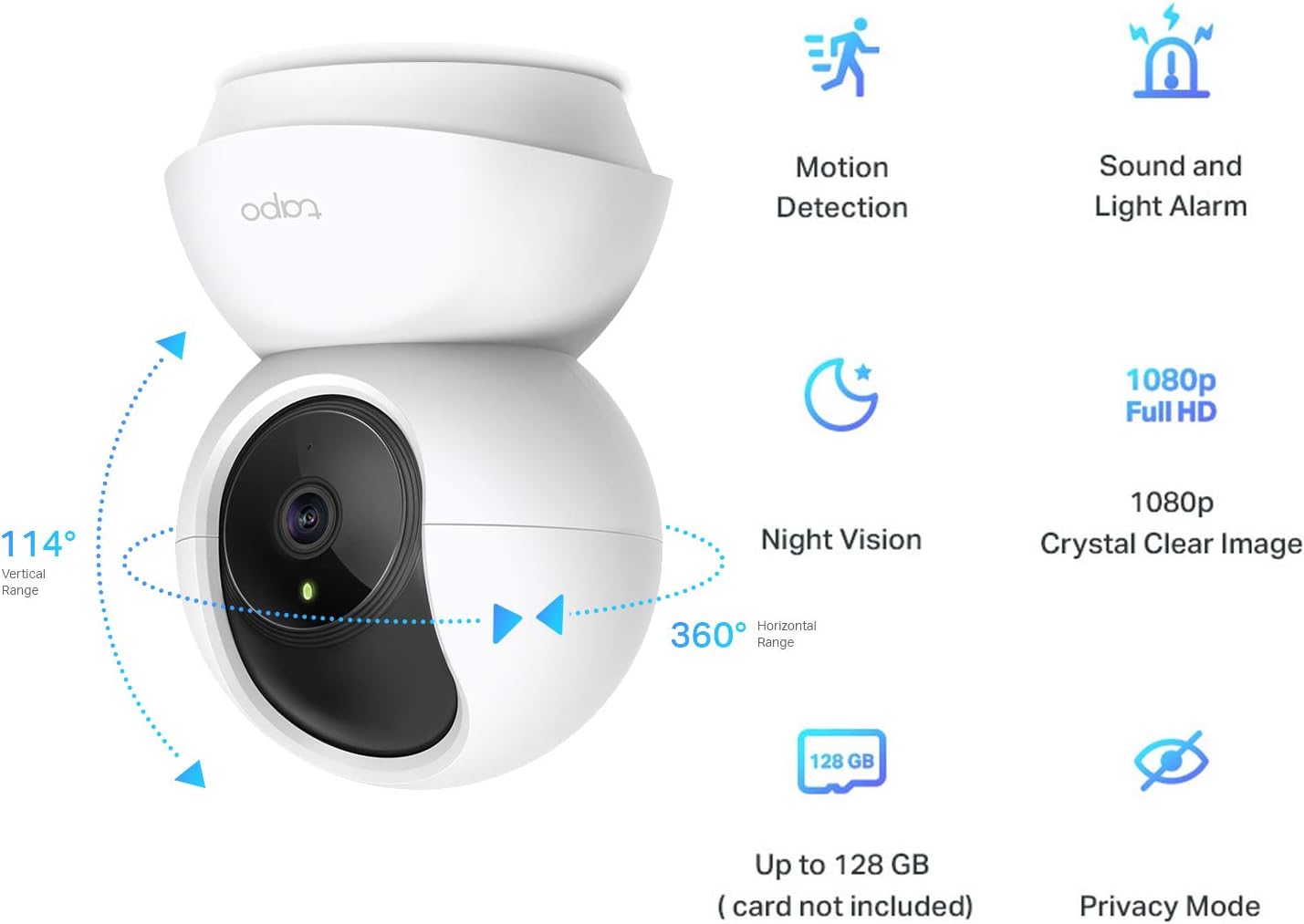 Tapo Pan/Tilt Smart Security Camera, Baby Monitor, Indoor CCTV, 360° Rotational Views, Works with Alexa&Google Home,2-Way Audio, Night Vision, SD Storage, Device Sharing