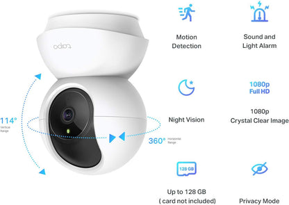 Tapo Pan/Tilt Smart Security Camera, Baby Monitor, Indoor CCTV, 360° Rotational Views, Works with Alexa&Google Home,2-Way Audio, Night Vision, SD Storage, Device Sharing