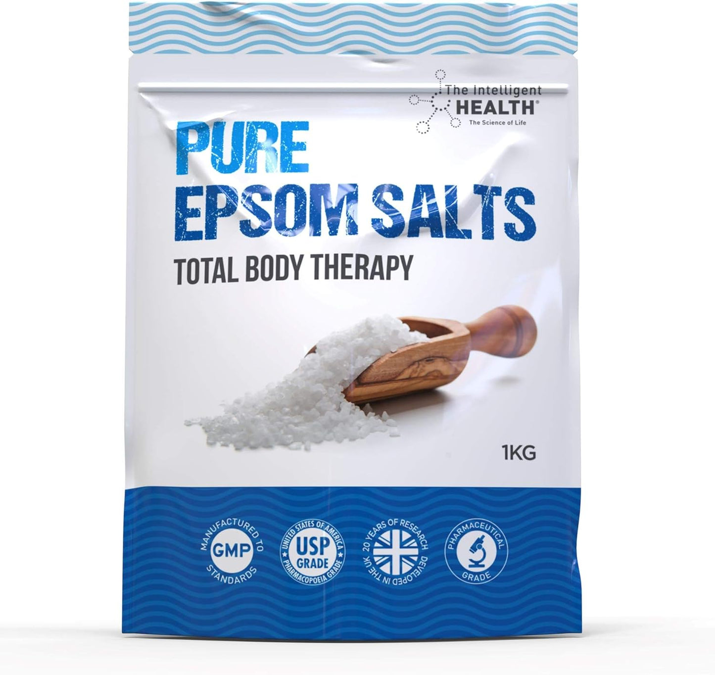 The Intelligent Health 100% Pure Epsom Bath Salts - Premium Magnesium Sulphate Bath Salts for Muscle Soak, Men, and Women - 1kg